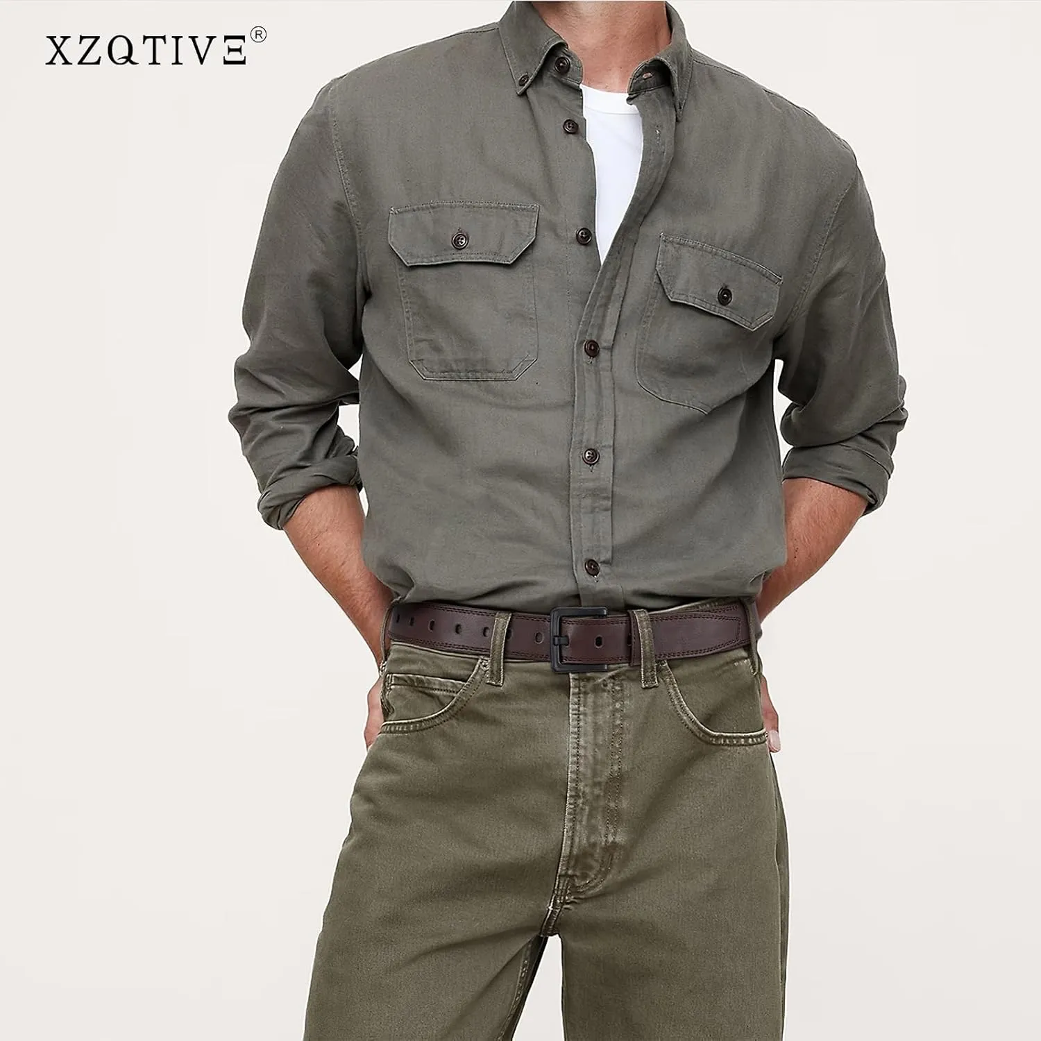 XZQTIVE Mens Metal Free Belt Hypoallergenic Leather Belts For Jeans Dress Nickle Free TSA Belt With Black Buckle