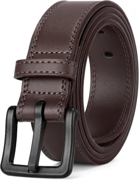 XZQTIVE Mens Metal Free Belt Hypoallergenic Leather Belts For Jeans Dress Nickle Free TSA Belt With Black Buckle