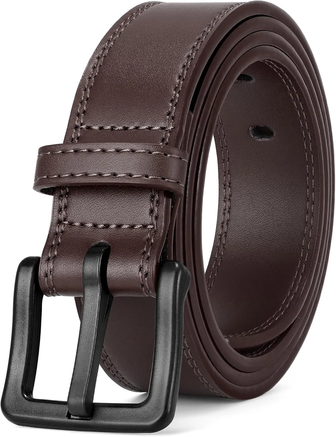 XZQTIVE Mens Metal Free Belt Hypoallergenic Leather Belts For Jeans Dress Nickle Free TSA Belt With Black Buckle