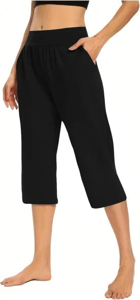 Yoga Capri for Women Loose Fit Comfy High Waisted Cropped Pants Summer Going Out Capris Athletic Sweatpants Pockets