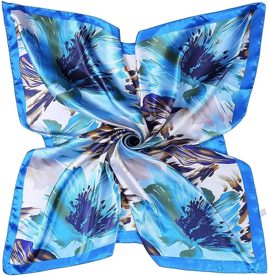 YOUR SMILE Polyester Scarf Womens Fashion Pattern Large Square Satin Headscarf 35''x35''